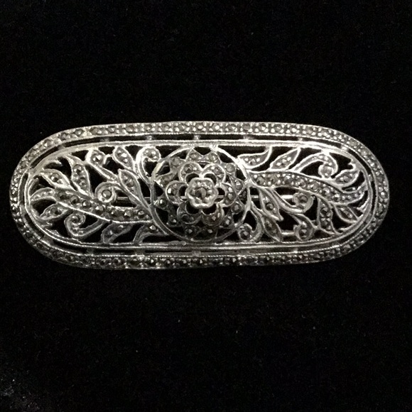 Vintage Jewelry - VTG 925 Sterling Silver Marcasite Brooch